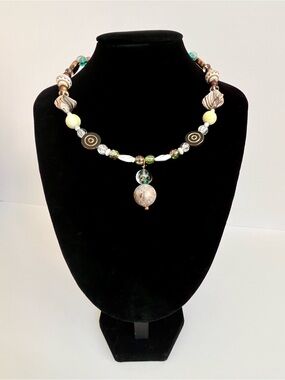 Boho Statement Necklace, Multi-Bead Earth Tone Artisan Style